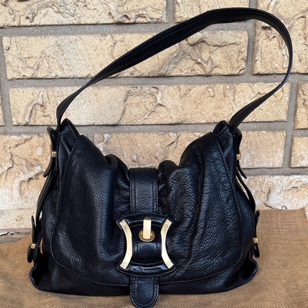 B MAKOWSKY large Leather Shoulder Bag Hobo Bag Gold Hardware Bow Shape - Picture 6 of 16